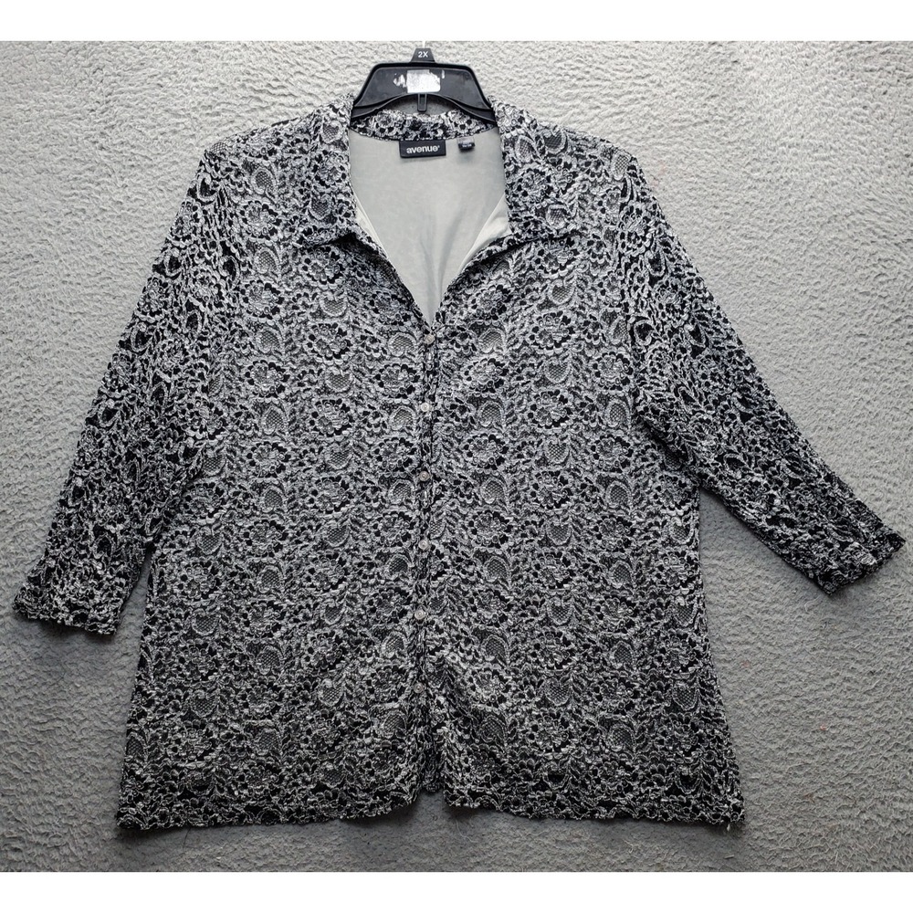 Avenue Shirt Womens 26/28 Multi Lace Floral Rayon Lined 3/4 Sleeve Button-Up